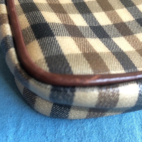 authentic Aquascutum of London check wristlet brown leather mini purse bag Italy - Picture 5 of 9